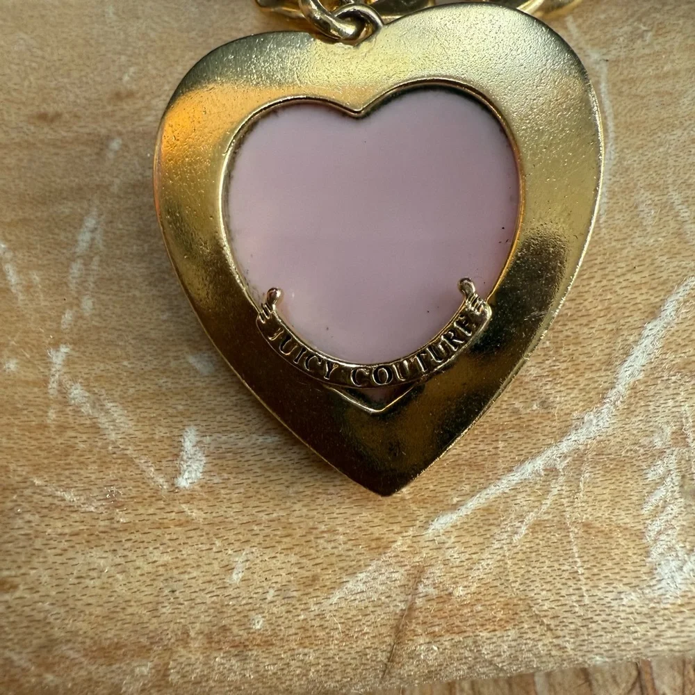 Juicy Couture Gold Toggle Bracelet with Pink Gemini Heart Charms - Picture 4 of 5